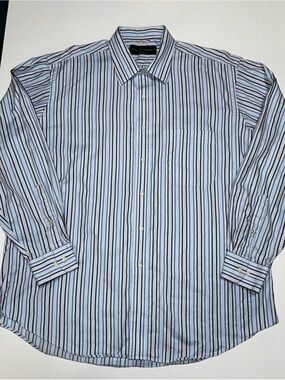 City of London Men’s Blue White Black Striped Cotton Dress Shirt 16.5 34/35
